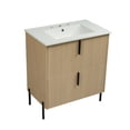 thumbnail image 3 of Christopher Knight Home 30" Natural Bathroom Vanity with Ceramic Sink, Soft Close Drawers, Black Metal Legs, 3 of 10