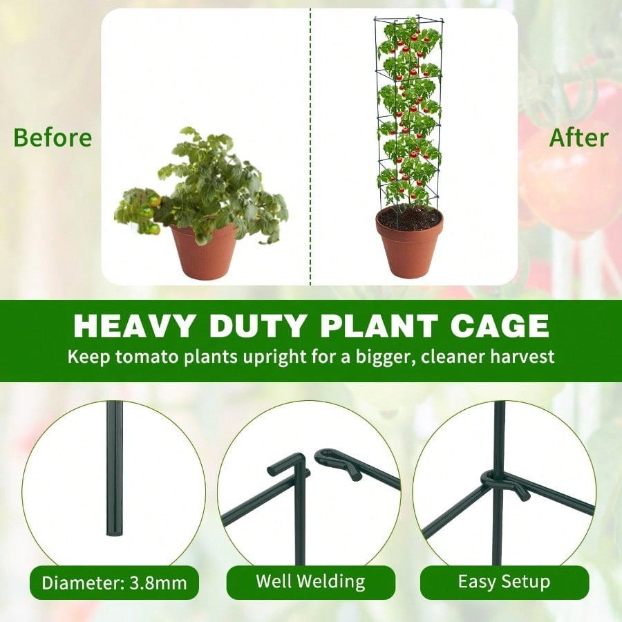 6 Packs Tomato Cages for Garden 12×12×56 Plant port Cage with Different Spacing Green Metal Trellis for Climbing Plants Like Cucumber Flowers