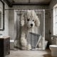 thumbnail image 5 of Cortina de ducha con estampado de bordado falso | Decoración de baño impermeable y antimoho con diseños de animales | 70 x 70 pulgadas, 5 of 6
