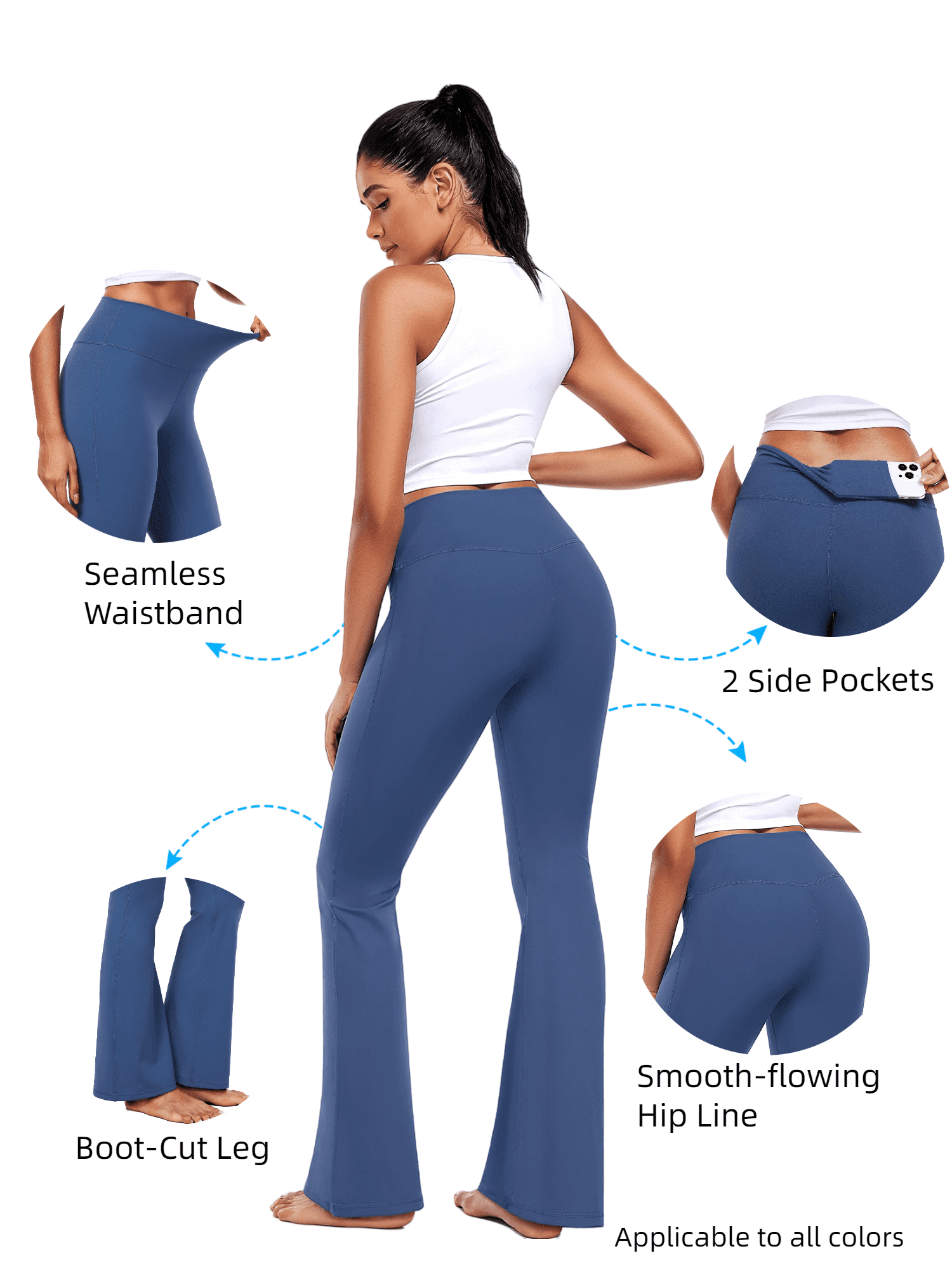 NELEUS ButterSoftFlex Womens Flare Leggings Athletic Yoga Workout Pants Bootcut High Waist with Waistband Pocket,Blue,US Size S