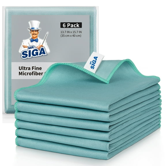 MR.Siga Ultra Fine Microfiber Cloths for Home, Car, and Glass,Pack of 6, 35 x 40 cm 13.7" x 15.7"