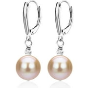 ADDURN 14Kt White gold Pink Freshwater Pearl with Pyramid Beads/Shield Lever Back Earring - Various Pearl Size Available