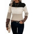 thumbnail image 1 of Suéteres de Bloque de Color para Mujer, Blusas de Larga con Cuello Alto, Suéter de Punto Holgado. Caqui M, 1 of 7