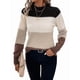 thumbnail image 1 of Suéteres de Bloque de Color para Mujer, Blusas de Larga con Cuello Alto, Suéter de Punto Holgado. Caqui M, 1 of 7