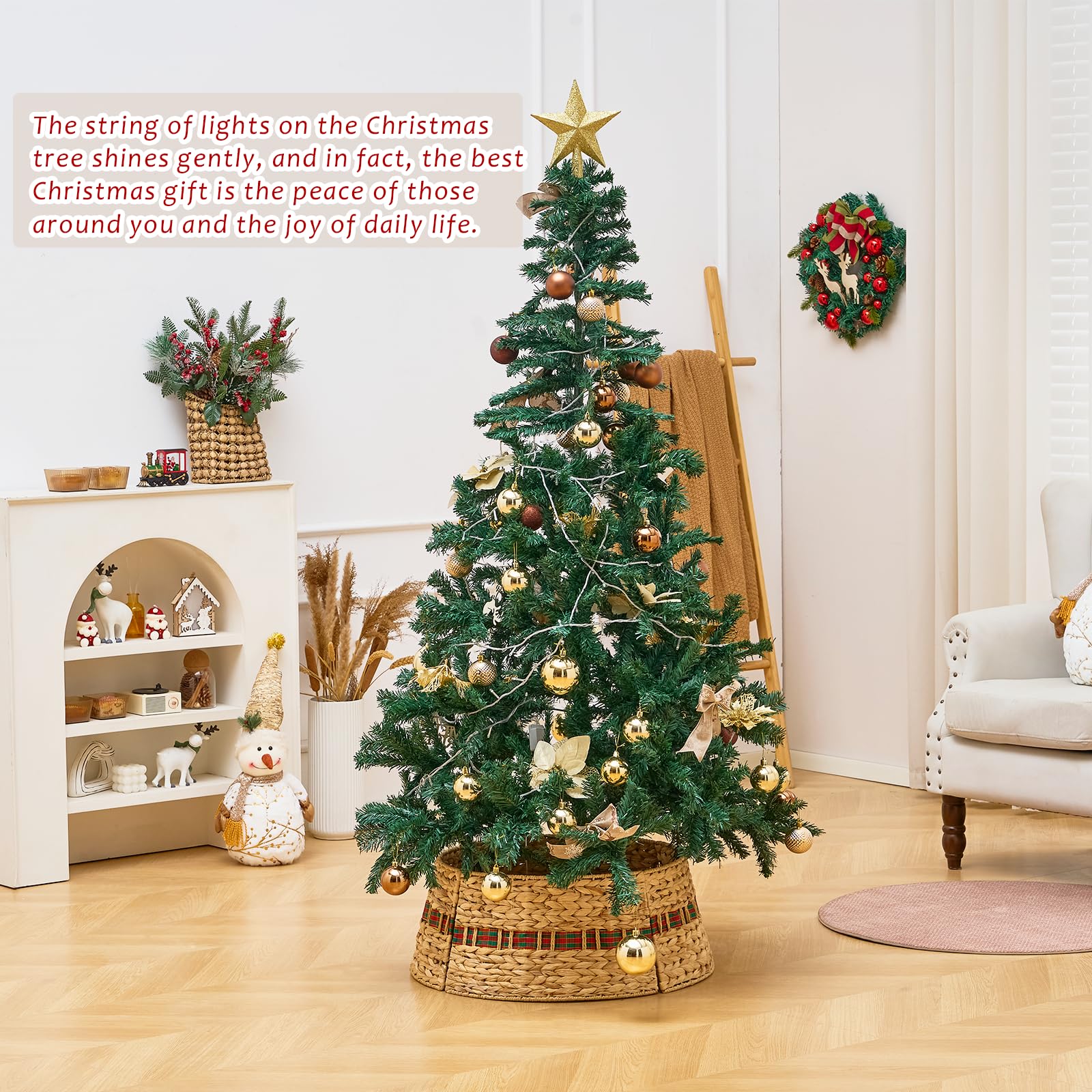Hand-Woven Natural Water Hyacinth Christmas Tree Collar - Cord Cutout Design, Rustic Eco-Friendly Holiday Decoration for Home