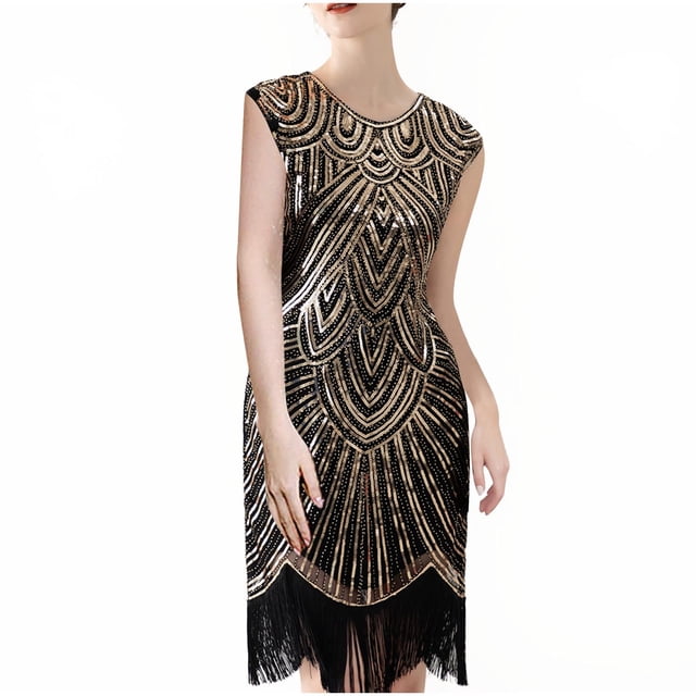 Cameland Robe de Soirée pour Femme Vintage des Années 1920 à Paillettes et Perles avec Franges, Robe de Soirée, Robe d'Invitée de Mariage pour Femmes