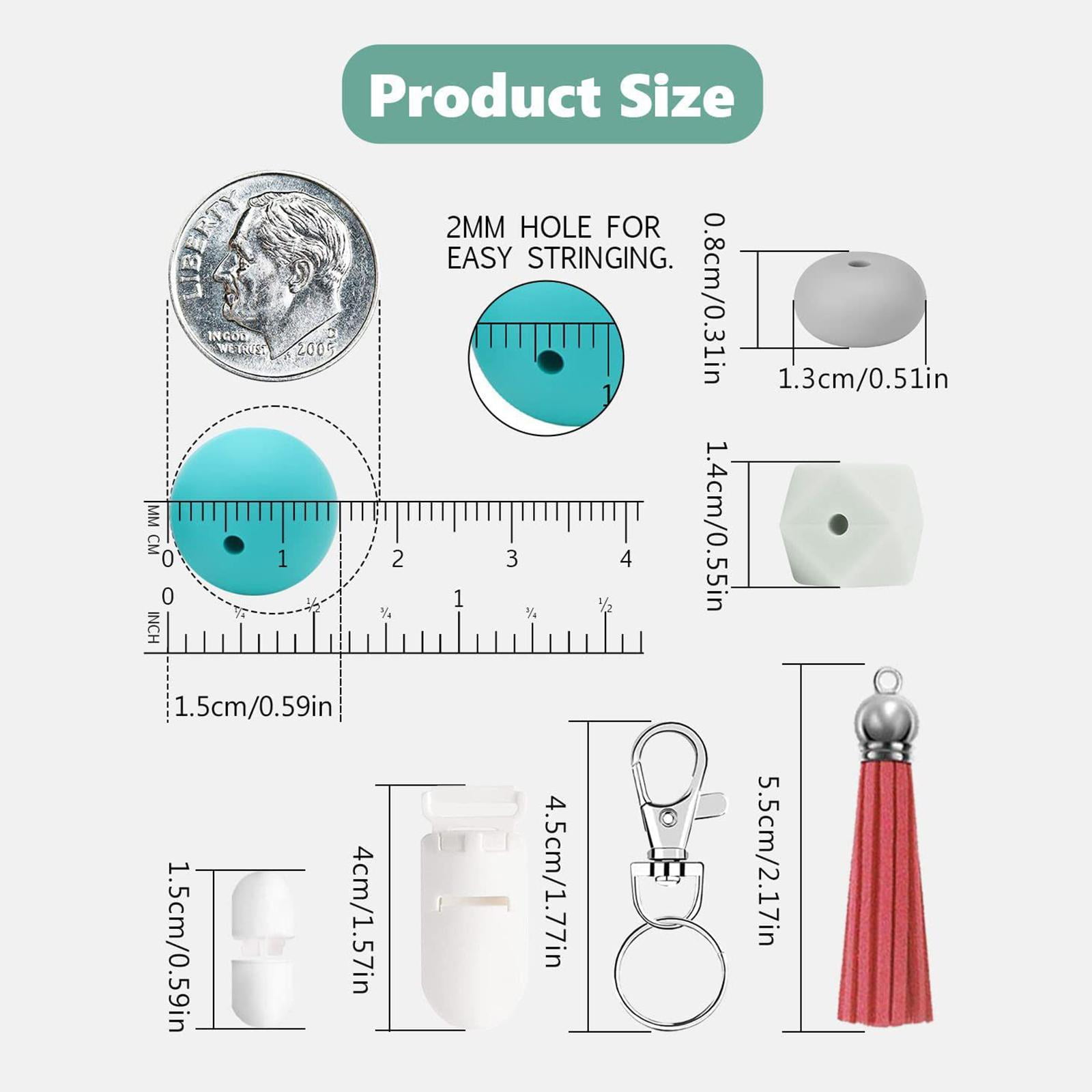 HPZZ 225Pcs Silicone Beads for Keychain Making Kits, 15mm Silicone Beads Bulk, Multiple Styles & Colorful Rubber Beads for Keychains Making DIY Necklace Bracelet Jewelry Crafts