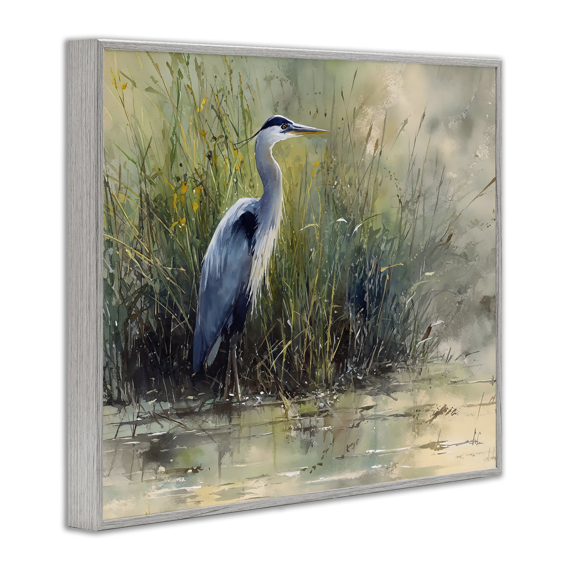 Stupell Industries Heron In The Grass Gray Framed Giclee Art, design by Franklyn Gregory