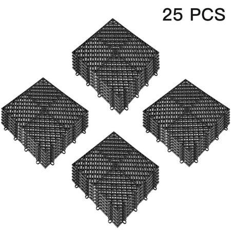 VEVOR Drainage Tiles Interlocking 25 pcs, Plastic Tiles 12x12x0.5 inches, Deck Outdoor Interlocking , Flooring for Pool Shower Bathroom Patio Garage (Black)
