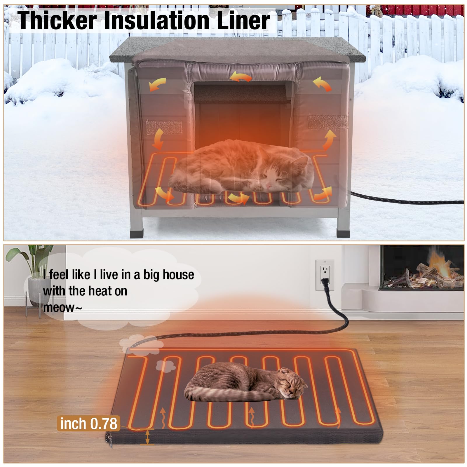 MEDEHOO Heated Outdoor Cat House for Winer, Cat House for Outdoor Cats Insulated Feral Cat Shelter