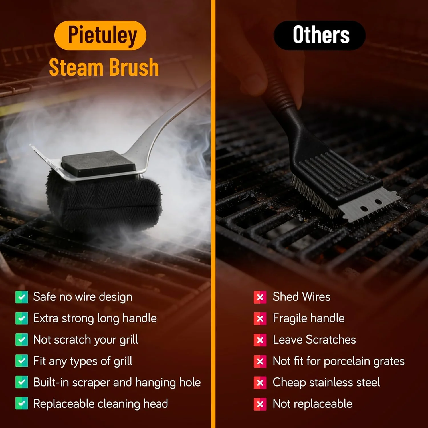 Steam Grill Brush with Scraper, Safe BBQ Cleaning Brush Kit for Grill Cleaner,Bristle-Free Barbecue Accessories Oven Cleaning To