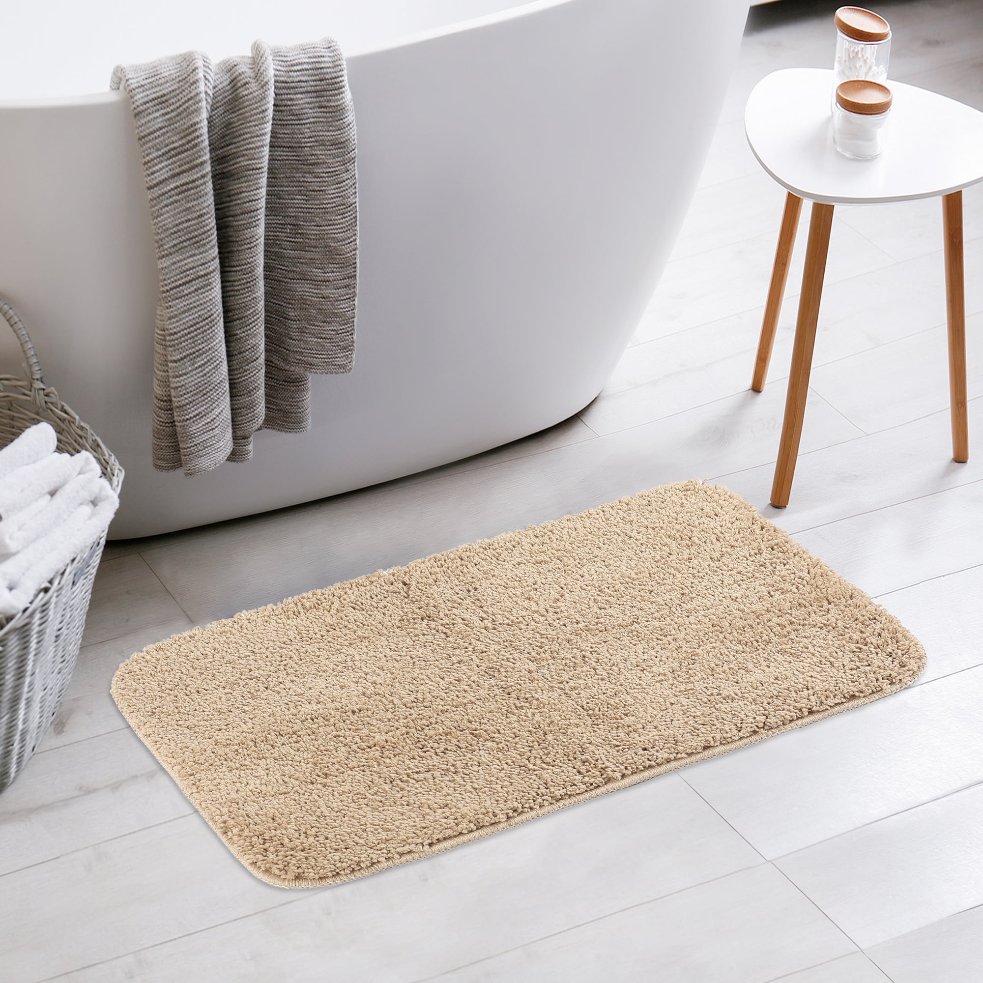 REGALWOVEN Soft Plush Bath Mats Non Slip Shaggy Bath Rug for Bathroom, Khaki 16" x 24"