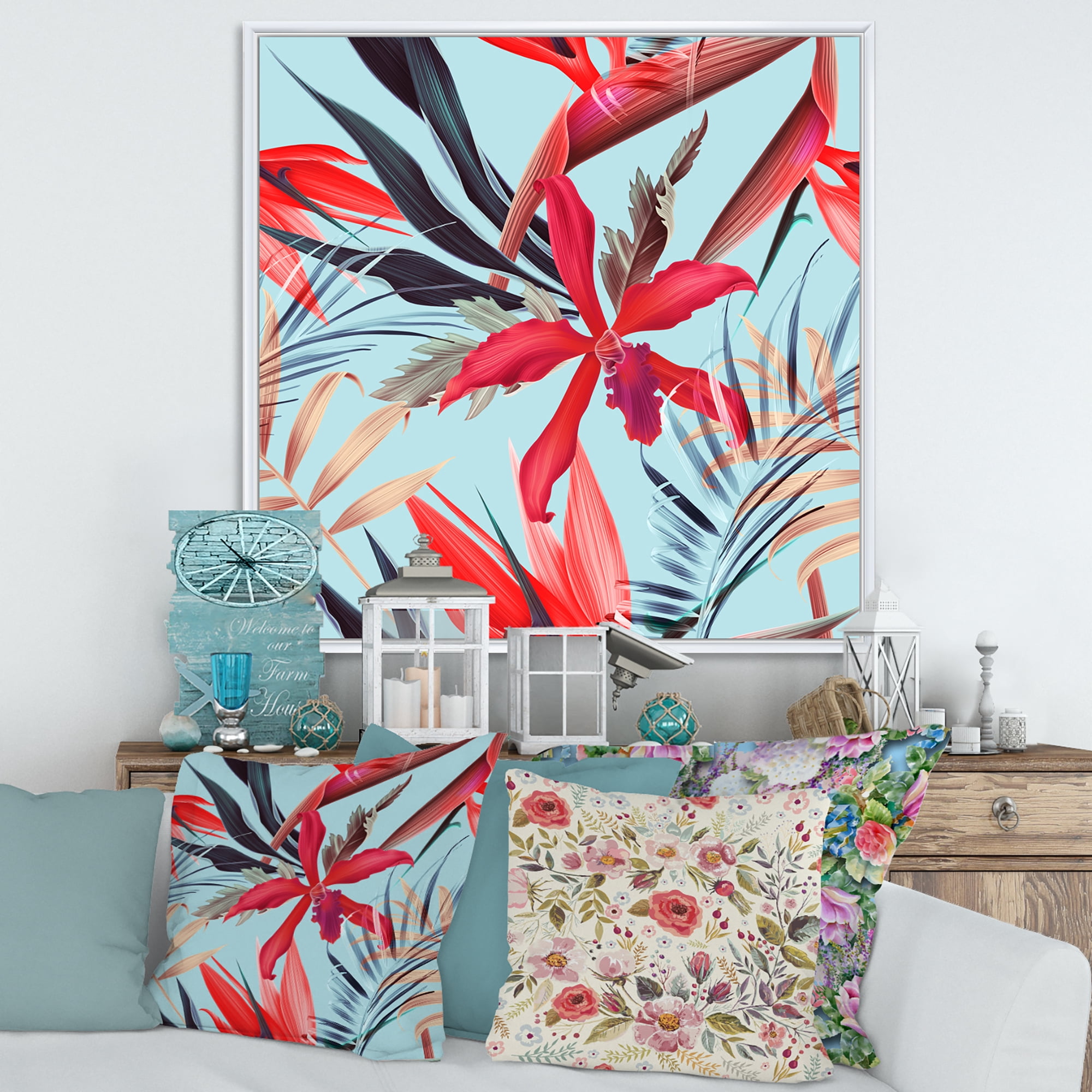 Designart 'VIntage Tropical Flowers IV' Traditional Framed Canvas Wall Art Print