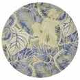thumbnail image 2 of 6' Blue Green Hand Tufted Tropical Leaves Round Indoor Area Rug, 2 of 2