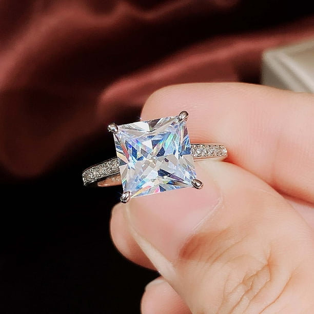 Anillo conmemorativo de diamante cuadrado exquisito de diamante cuadrado geometrico de moda regalo de joyeria de boda de compromiso para mujer