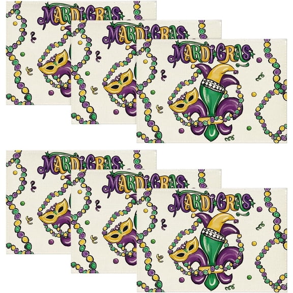 Jewelry Carnival Mardi Gras Placemats Set of 6, 12x18 Inch Seasonal Festival Holiday Table Mats for Party Kitchen Dining Decoration