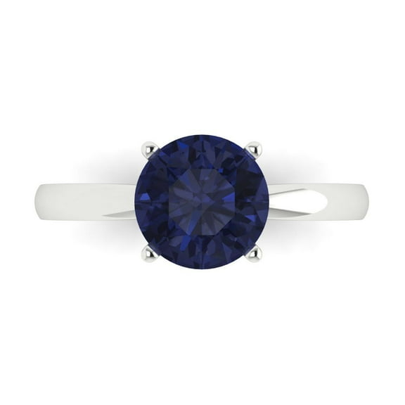 2 ct Round Cut Simulated Blue Sapphire Solitaire Engagement Ring for Women in 14K White Gold