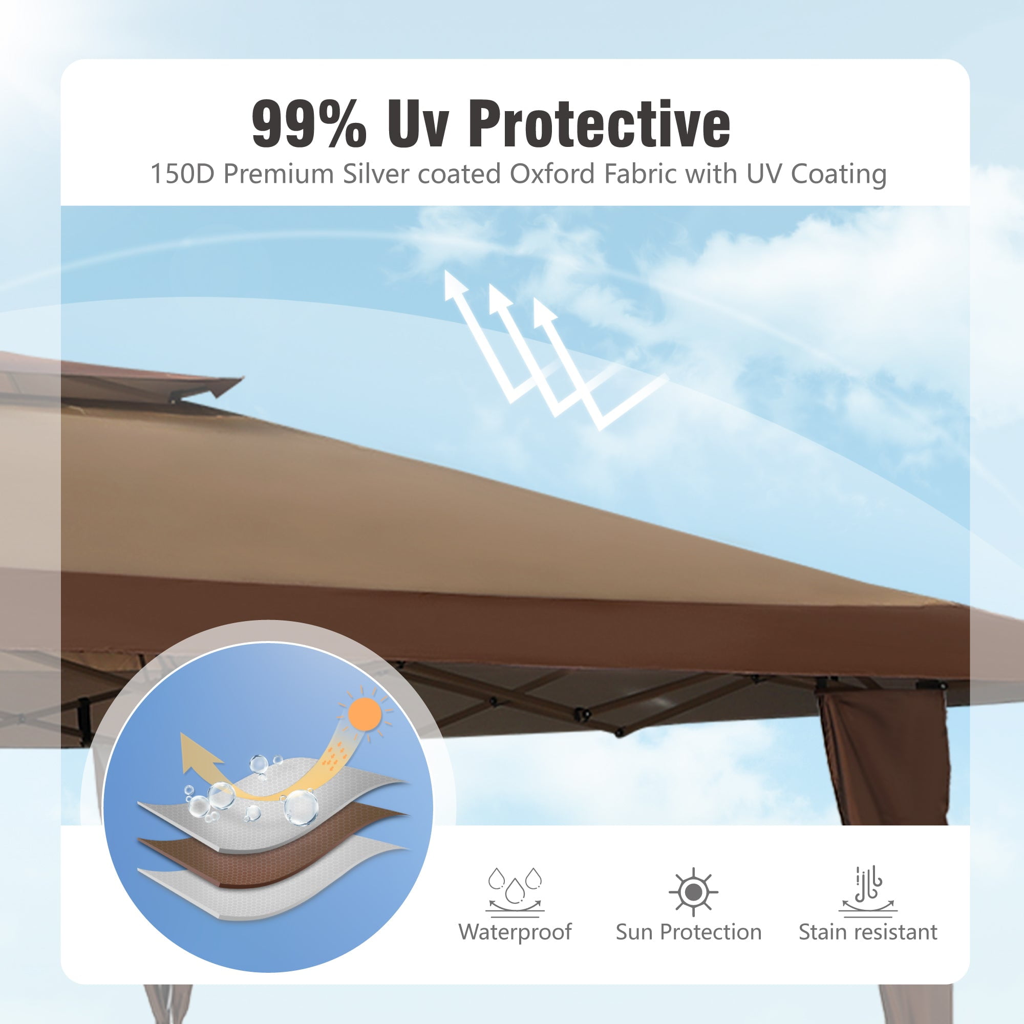 Alpha Joy 13x13 Pop up Canopy Tent Instant Ez up Shade Shelter with 3-Height Adjustable & Carry Bag for Outdoor Events, Camping & Bbqs, Brown