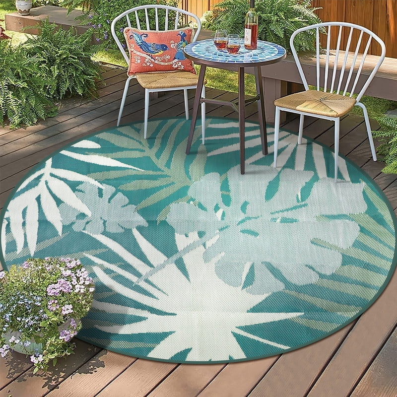 Aonewoe Round Outdoor Rugs 6Ft Waterproof Patio Plastic Straw Rug Reversible Camping Carpet Indoor Outdoor Area Rug for Patio,Deck,Balcony,Picnic,Beach,Outside