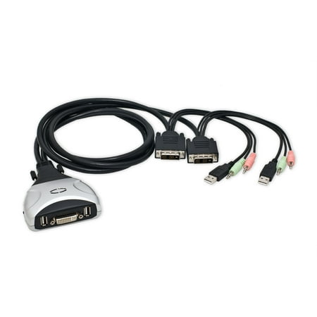 2 Port KVM Switch 1920 x 1200 - DVI w/ Audio and USB 2.0 Hub – Display / Screen KVM Switch - DVI 3.9 ft