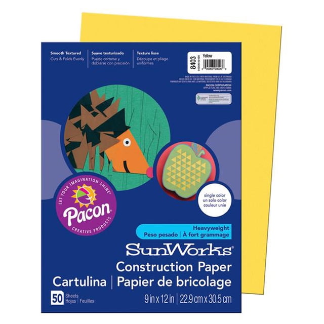 PACON Sunworks 9 x 12 in. Construction Paper, Yellow Assortment (50 Count)
