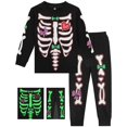 thumbnail image 2 of Pijama de Halloween para niños y niñas, conjunto de pijamas de esqueleto que brillan en la oscuridad, pijamas de Carnaval para niños, pijamas de fiesta infantil, 2 of 4