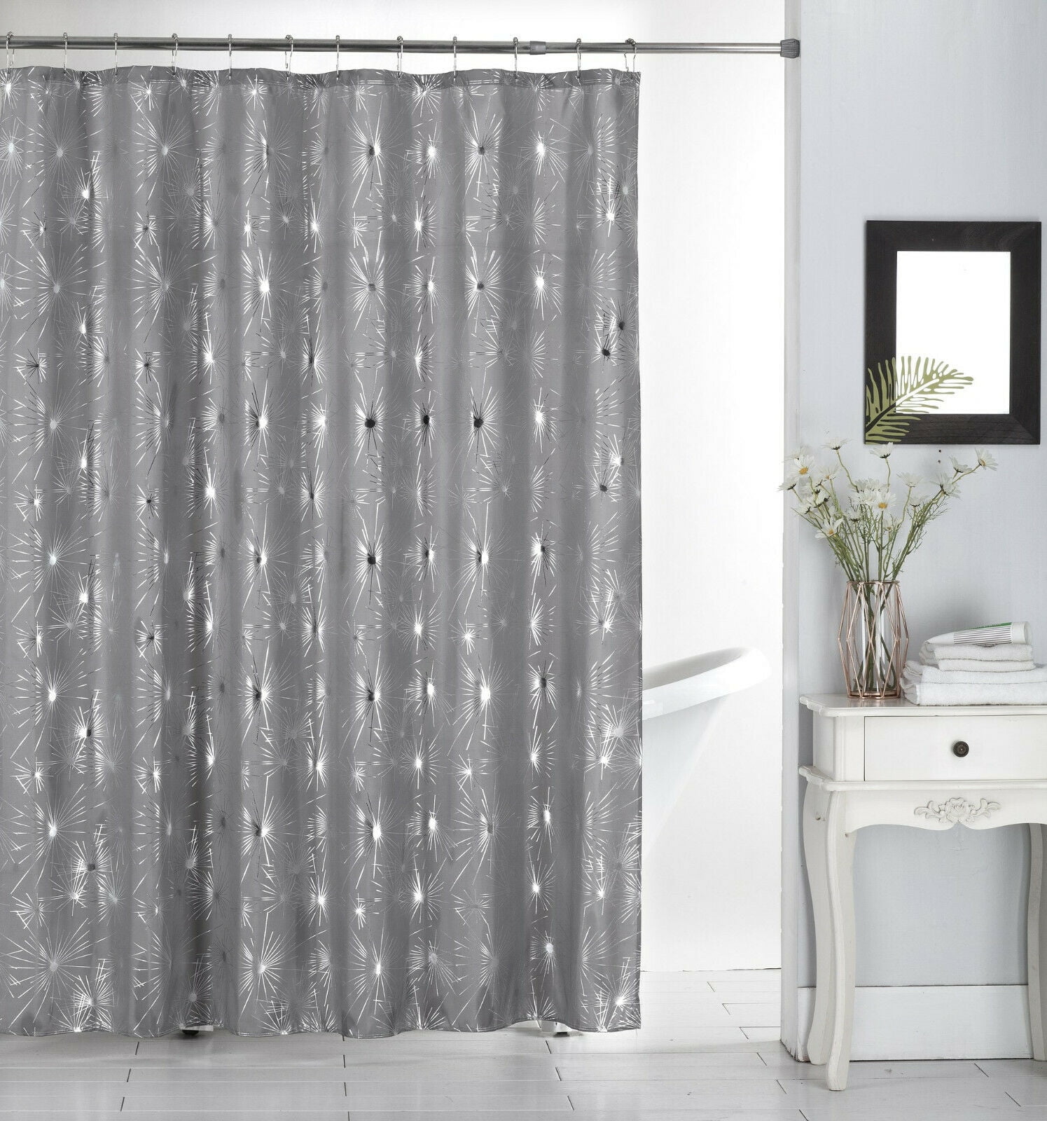 Nova Metallic Shower Curtain With, Silver Metallic Shower Curtain