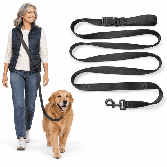 Black Hands Free Adjustable Dog Leash 5.1-8.9ft Crossbody Waist or Handheld