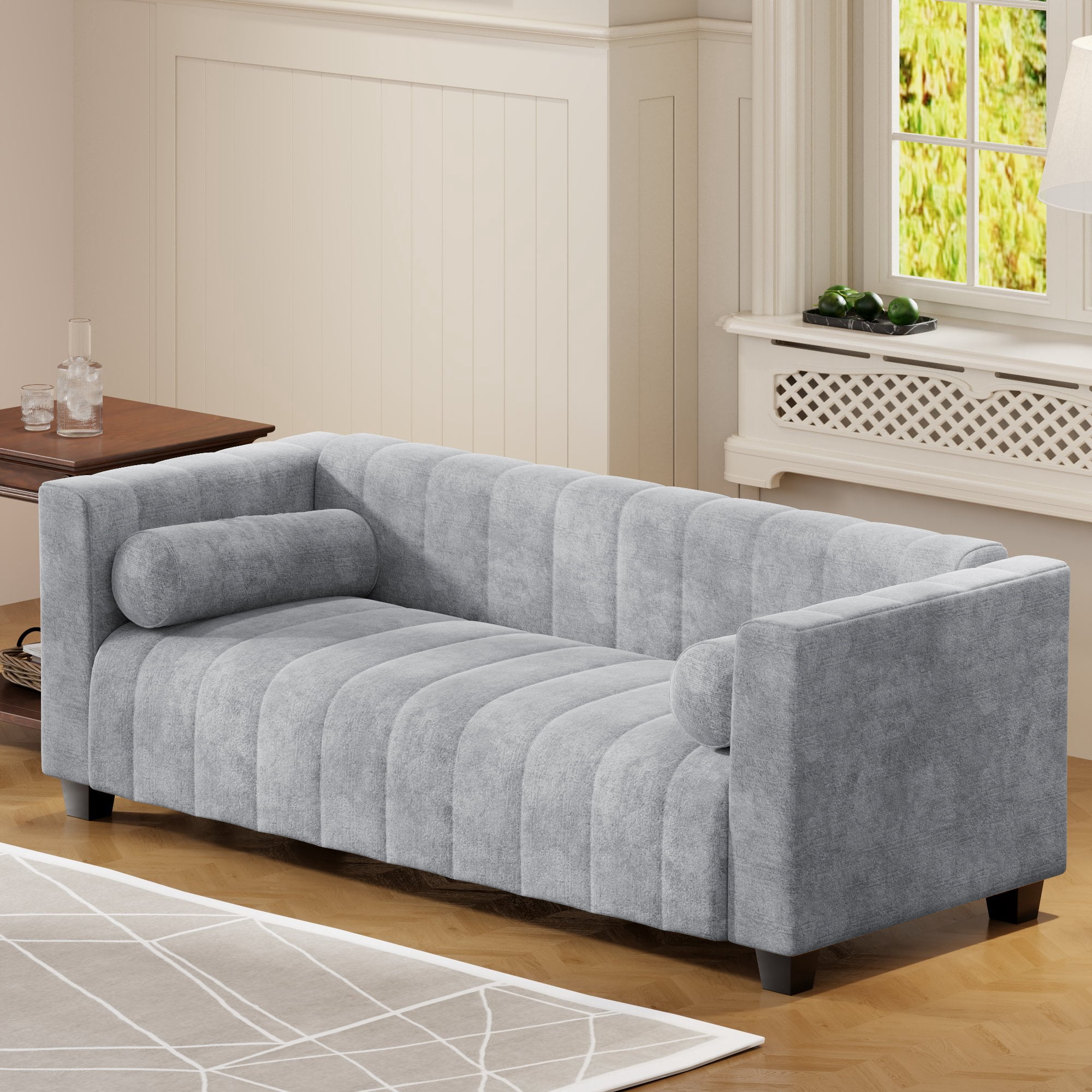 EUROCO 78.7'' Larger Simplified Style Loveseat Couch Sofa, Chenille Upholstered 2-Seat Sofa, Love Seat Furniture with 2 Pillows for Living Room, Bedroom, Apartments, Light Gray