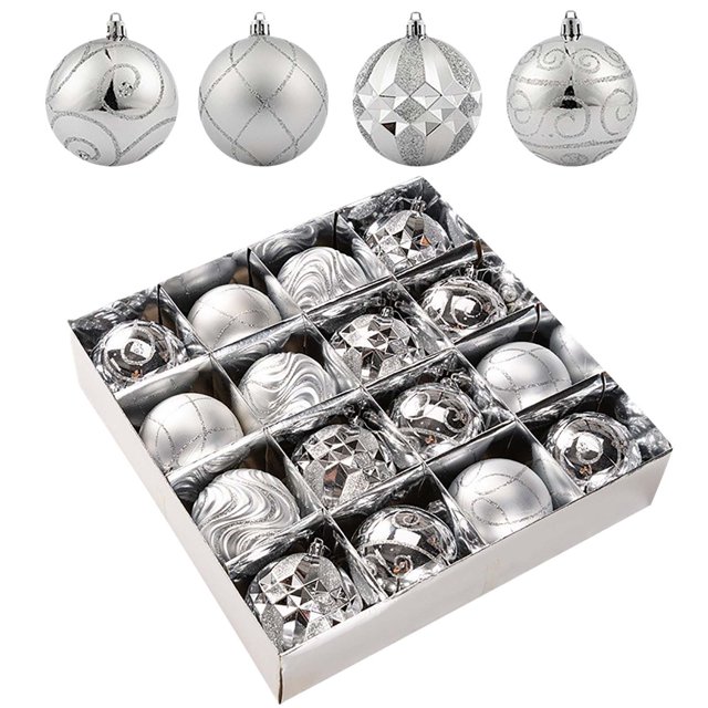 Caja de regalo con 16 bolas navideñas para decorar el árbol.