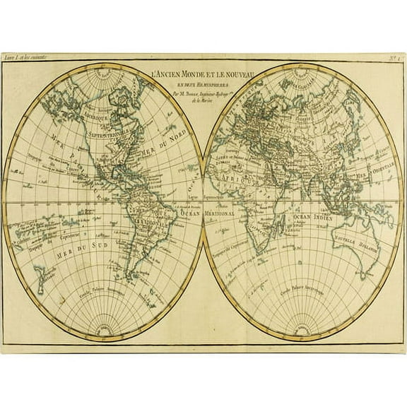 Trademark Art 'World Map in Two Hemispheres' Canvas Art by Charles Bonne