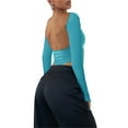 thumbnail image 5 of Women Y2K Long Sleeve Crop Tops Solid Color Round Neck Backless Basic T-shirt 90s Clothes, 5 of 6