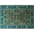thumbnail image 1 of Ahgly Company Machine Washable Indoor Rectangle Oriental Turquoise Blue Traditional Area Rugs, 5' x 7', 1 of 4
