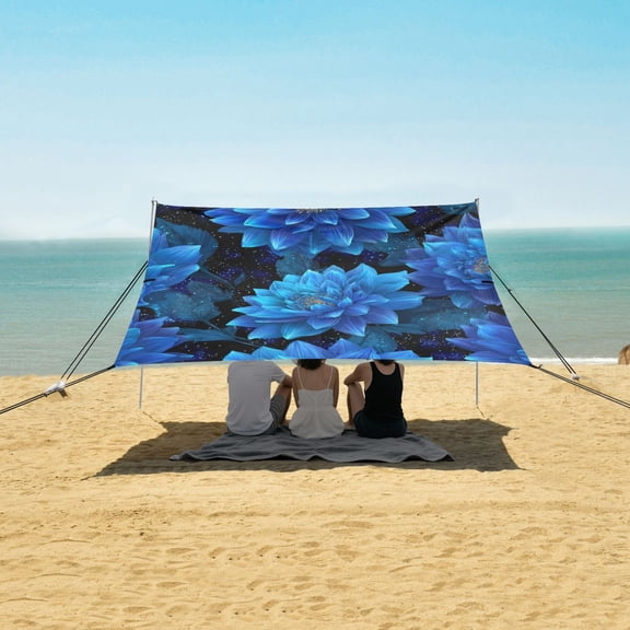 Portable Beach Tent Sun Shelter With Ground Pegs Water And Wind Resistant Sun Shade Canopy Angle Adjustable Blue Bellflower