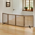 thumbnail image 4 of Smart FENDEE Bamboo Dog Gate Freestanding 4 Panel Pet Gate for Doorways, 2 Support Feet, Black Walnut, 4 of 7