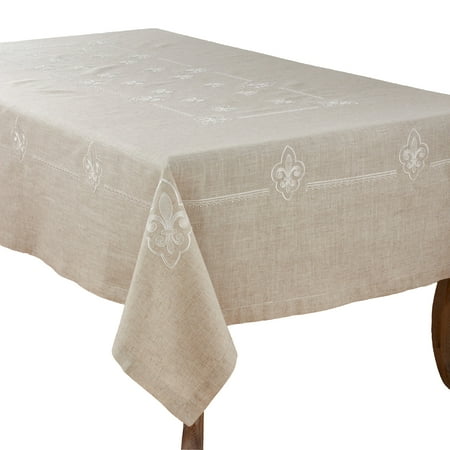 

Fennco Styles Fabia Collection Elegant Embroidered Fleur de Lis Linen Blend 69 x 120 Inch Table Cloth â€“ Natural Oblong Tablecloth for Dinner Party Banquest Special Events and Home DÃ©cor