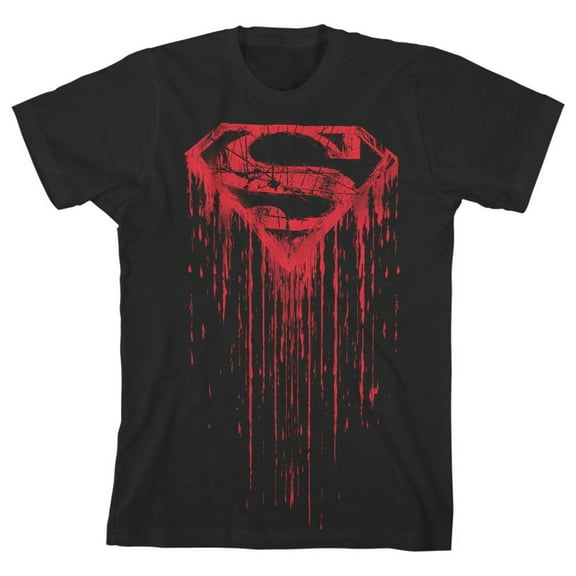 Superman Dripping S Shield Youth Black Graphic Tee-Large