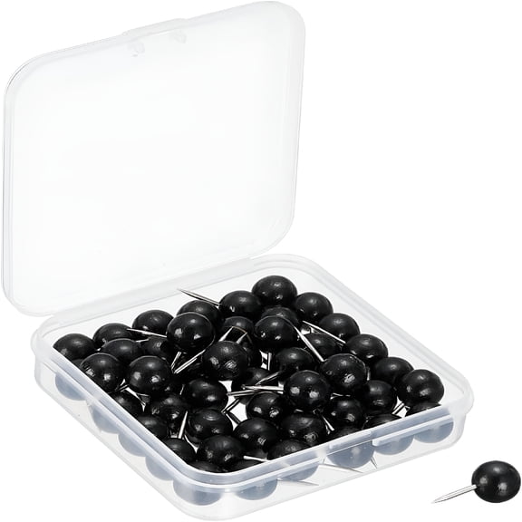 LAMIRO Wooden Push Pins,100 Pack Walnut Thumb Tacks Wood Round Head Steel Needle for Document Map,Black