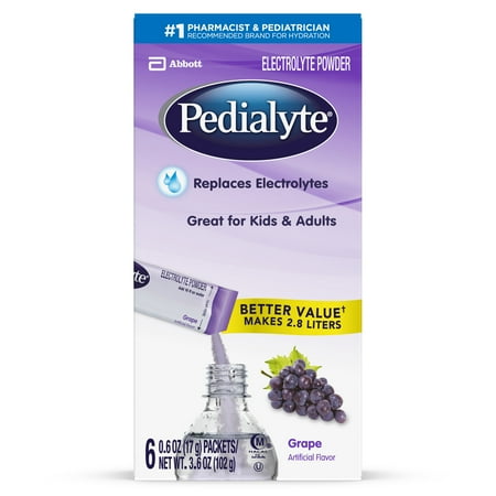 Pedialyte Electrolyte Powder Electrolyte Drink Grape Powder Sticks 6 Oz 6 Count