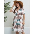 thumbnail image 5 of FlorCurve Plus Size Dresses for Women Short Sleeve Surplice V Neck Midi Dress A-Line Floral Print Summer Casual Beach Sundress, White 4XL, 5 of 7