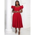 thumbnail image 2 of Vestido AOMEI para mujer, cuello cuadrado rojo, manga con volantes, midi, 2 of 3