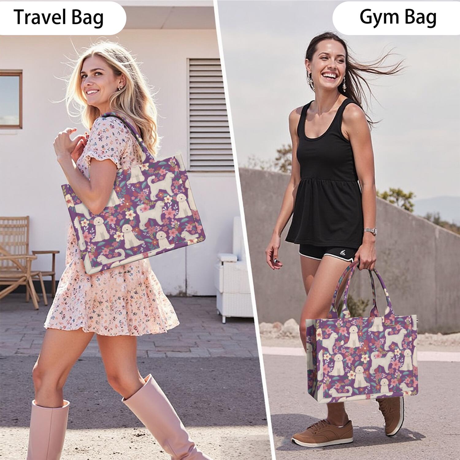 Large Capacity Tote Bag,Goldendoodle Dog and Flower Floral Handbag Fashion Luxury Tote Bag,15.7"x13"x 5.1" Inches,Laptop Compatible