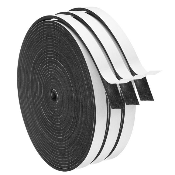 REGALWOVEN  EVA Single Sided Sponge Stripping Foam Tape Thin Seal Strip Black 3/8 Inch x 3/32 Inch x 16Ft