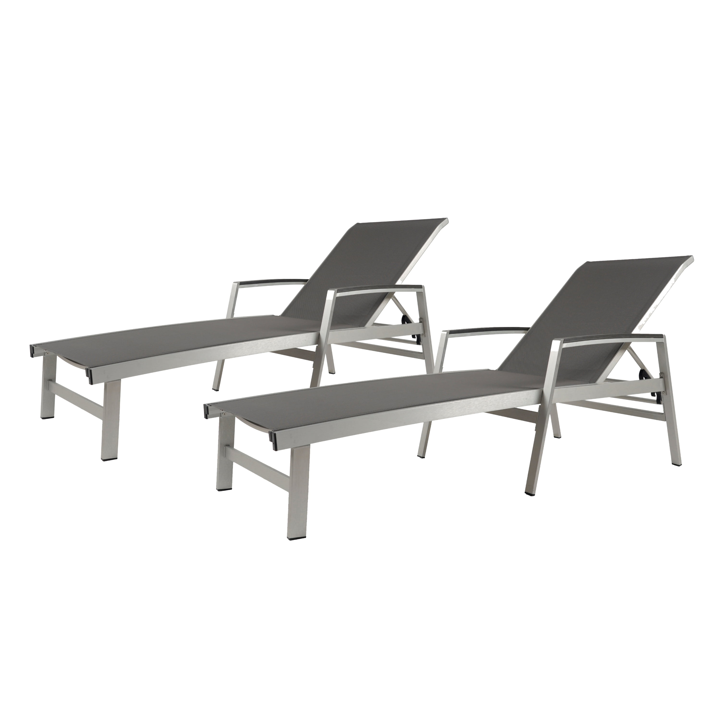 Adjustable Aluminum Mesh Patio Chaise Lounges Set of 2 for Poolside Deck, Gray