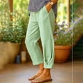 thumbnail image 4 of HEILAU Women's Casual Pants Cotton Linen Elastic Waist Pocket Straight Leg Pants Womens Linen Pants Light Green 2XL, 4 of 4