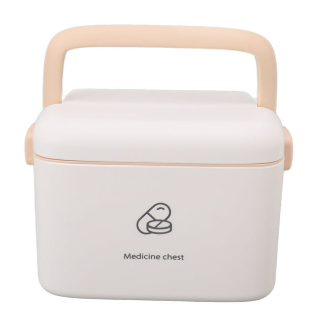 Medicine Box, Thickened PP First Aid Safe Medication Storage Box Container with Removable Tray & Portable Handle, Family Emergency Medicine Kit Case Organizer