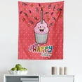 thumbnail image 1 of Cartoon Tapestry, Pink Strawberry Flavor Cupcake Candle Face Bow Tie and Dots, Fabric Wall Hanging Decor for Bedroom Living Room Dorm, 5 Sizes, Multicolor, by Ambesonne, 1 of 1