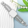 thumbnail image 4 of Pearl Beaded Bracelet Compatible with Apple Watch Band 38/40/41/42mm(Series 10) Women Fashion Cute Beads Stretchy Strap Replacement for iWatch 10/9/8/7/SE/6/5/4/3/2/1/SE Bands,Silver, 4 of 8