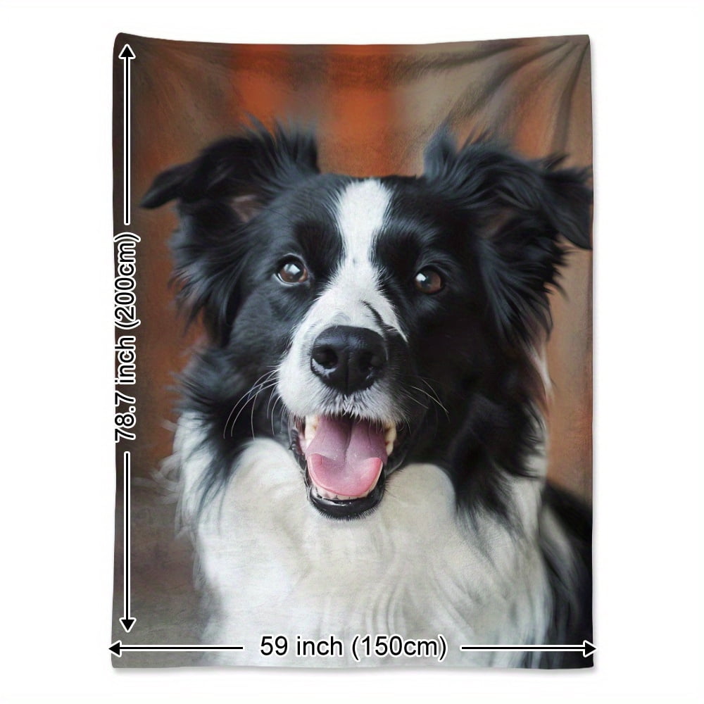 1pc Cute Pet Dog Border Collie Animal Print Blanket, Soft And Warm Throw Blanket, Great Holiday Gifts for Classmates, Friends, Family And Lovers for Naps, Camping, Travel, Cars, Office Home Decor