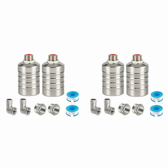 4 Pack 1/2inch 3/4inch Auto Fill Shut Off Water Tank Float Valve, 304 Stainless Steel Water Level Control Valve,Silver
